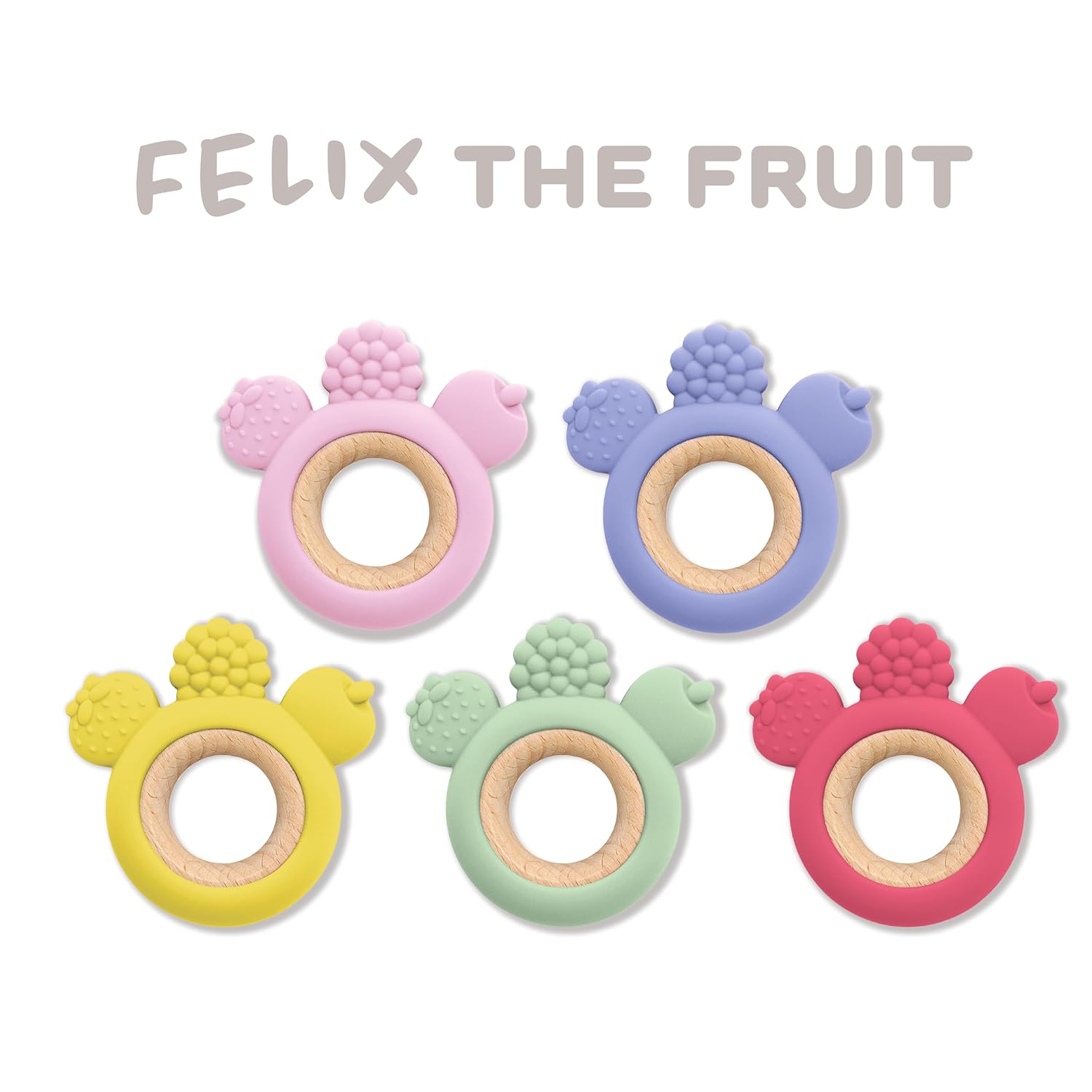 BAMBAM Baby Felix The Fruit – Anillo de dentición de silicona de alta calidad, 100% silicona libre de BPA, probado para seguridad infantil, juguetes