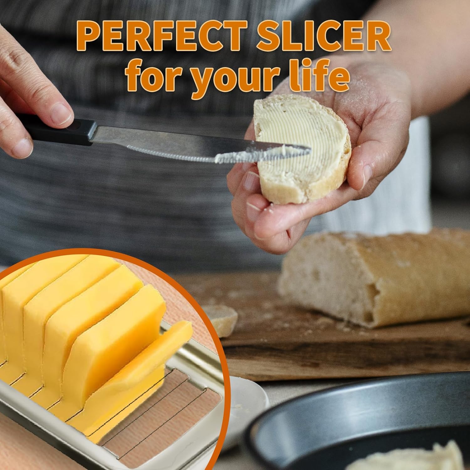ENLOY – Cortador de queso multiusos de acero inoxidable, cortador de alimentos, cortador de queso con mango ergonómico para bloquear queso,