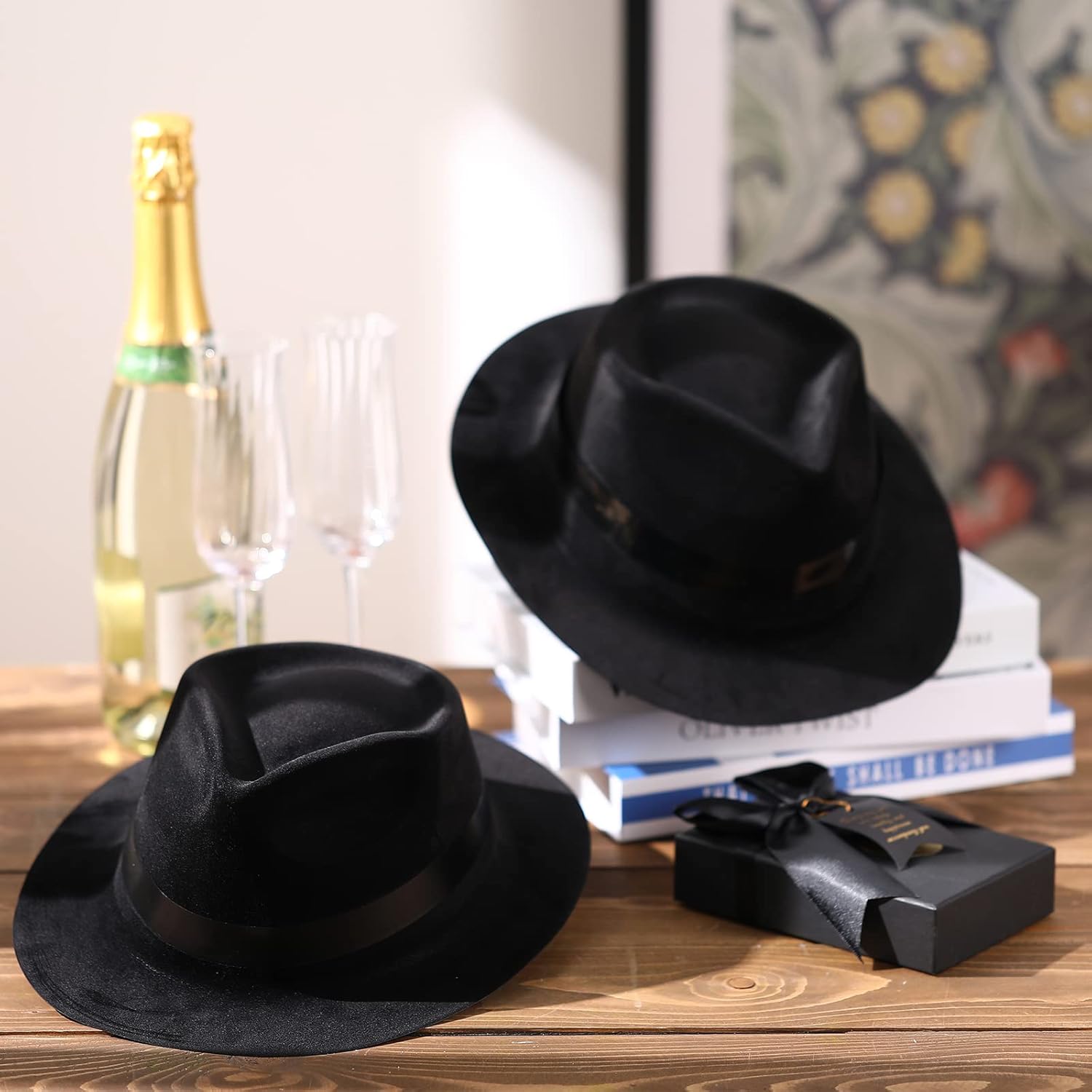 Sureio Sombrero de gángster de 12 piezas, sombreros de plástico para caballeros, sombreros de disfraz de gángster para hombres, mujeres, niños,