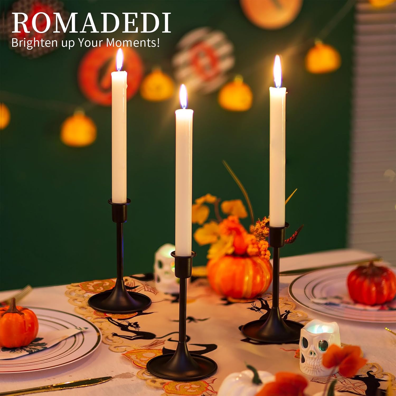 Candelabros negros para candelabros cónicos portavelas de Halloween, centro de mesa vintage, decoración de Halloween, boda, Navidad, chimenea,