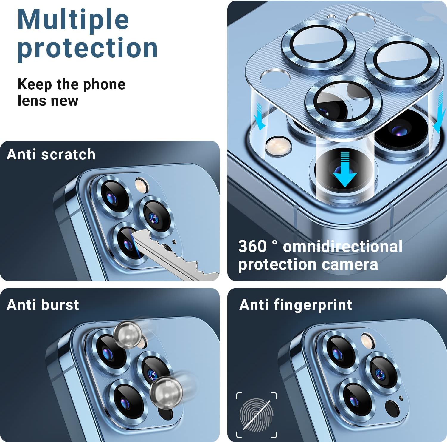 Korecase Paquete de 2 protectores de cámara compatibles con iPhone 13 Pro Max y iPhone 13 Pro, vidrio templado 9H, antiarañazos, polvo, fuerte