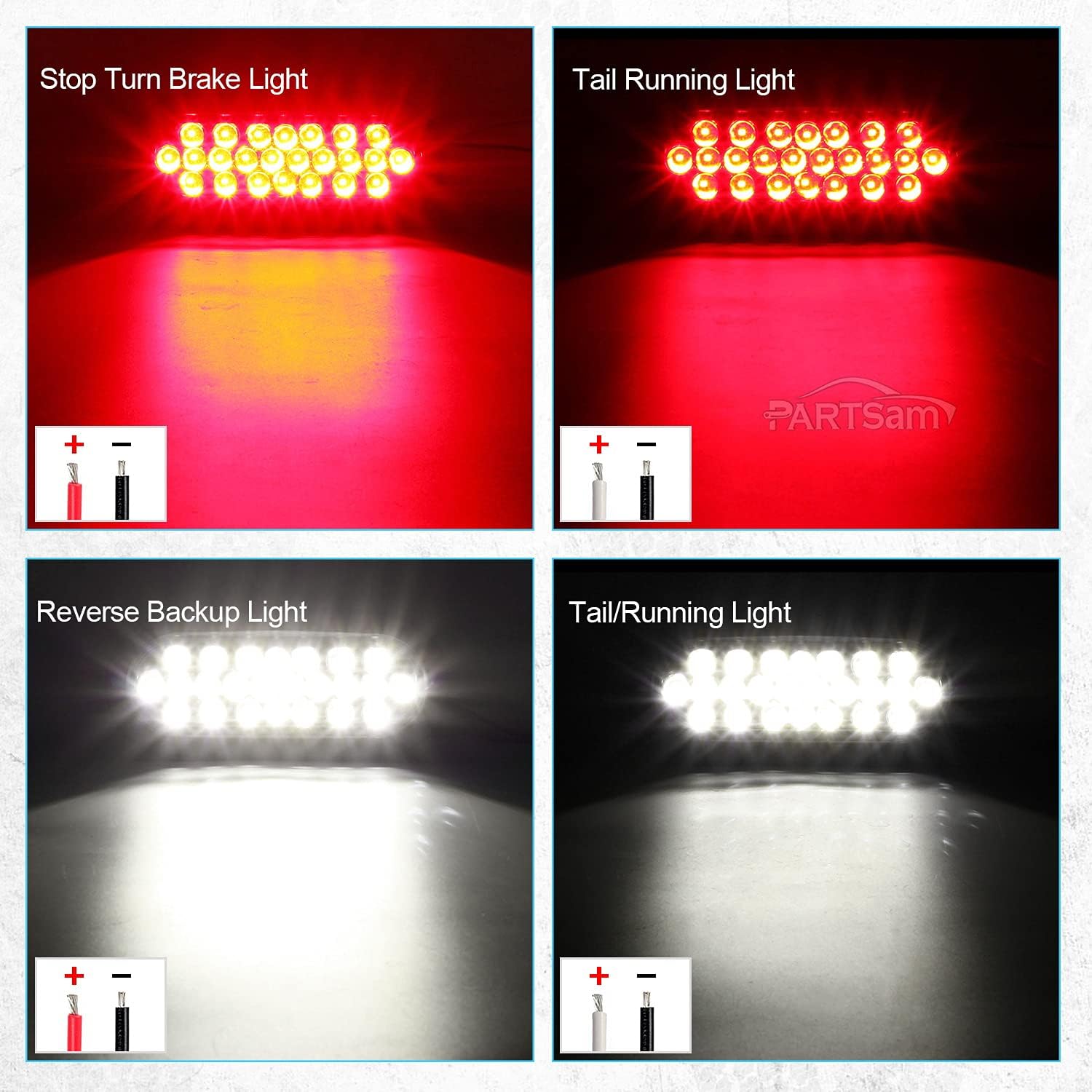 Partsam 2 luces traseras ovaladas rojas + 2 blancas de 6 pulgadas, 24 luces traseras de freno, kit de luz de marcha atrás para camión, remolque,