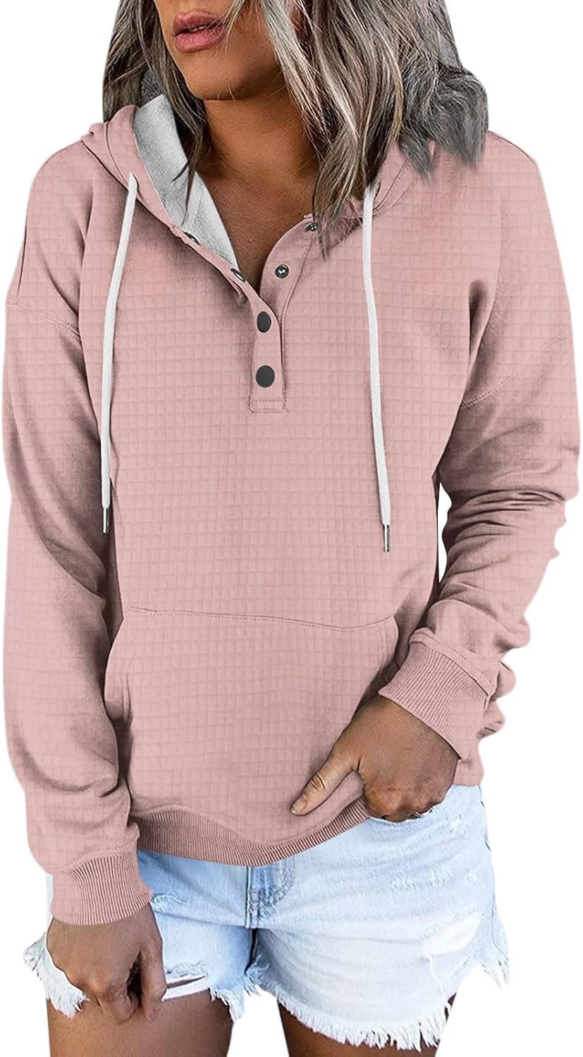 GOFULY Camisas con botones para mujer, holgadas, de gran tamaño, con capucha, manga larga, bolsillos con cordón, ropa de invierno