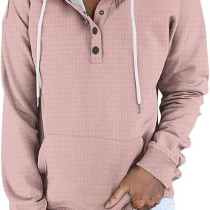 GOFULY Camisas con botones para mujer, holgadas, de gran tamaño, con capucha, manga larga, bolsillos con cordón, ropa de invierno GOFULY Camisas con botones para mujer, holgadas, de gran tamaño, con capucha, manga larga, bolsillos con cordón, ropa de invierno