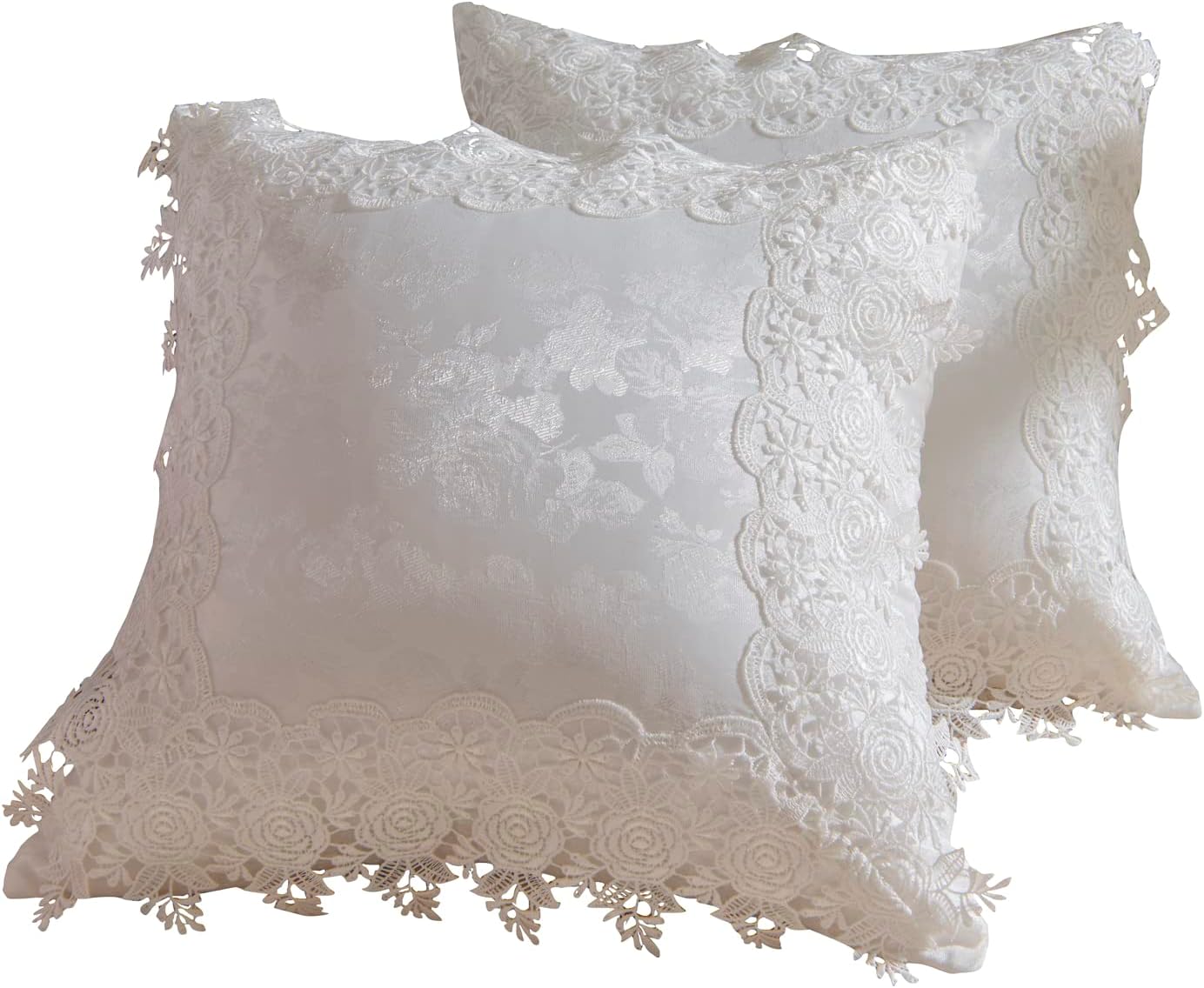 Juego de 2 fundas de almohada europeas de 26 x 26 pulgadas, fundas de almohada de encaje blanco de lujo, estilo vintage, estilo vintage, arte