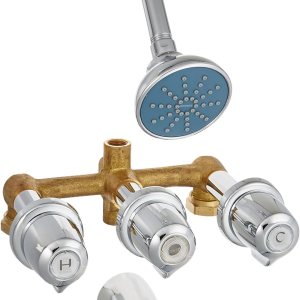 Gerber Juego de bañera y ducha de fontanería con tres asas cromadas Gerber Juego de bañera y ducha de fontanería con tres asas cromadas