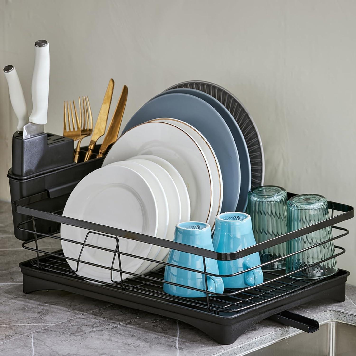 Estante de secado de vajilla de acero inoxidable y escurridor de platos para encimera de cocina, ahorro de espacio, estante de vajilla desmontable