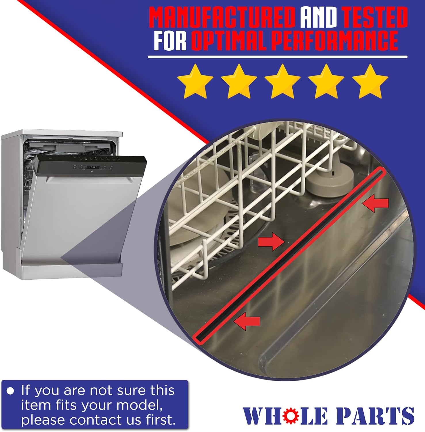 Whole Parts Junta de puerta inferior para lavavajillas (negro) Parte # 154859401 – Reemplazo y compatible con algunos lavavajillas Frigidaire y