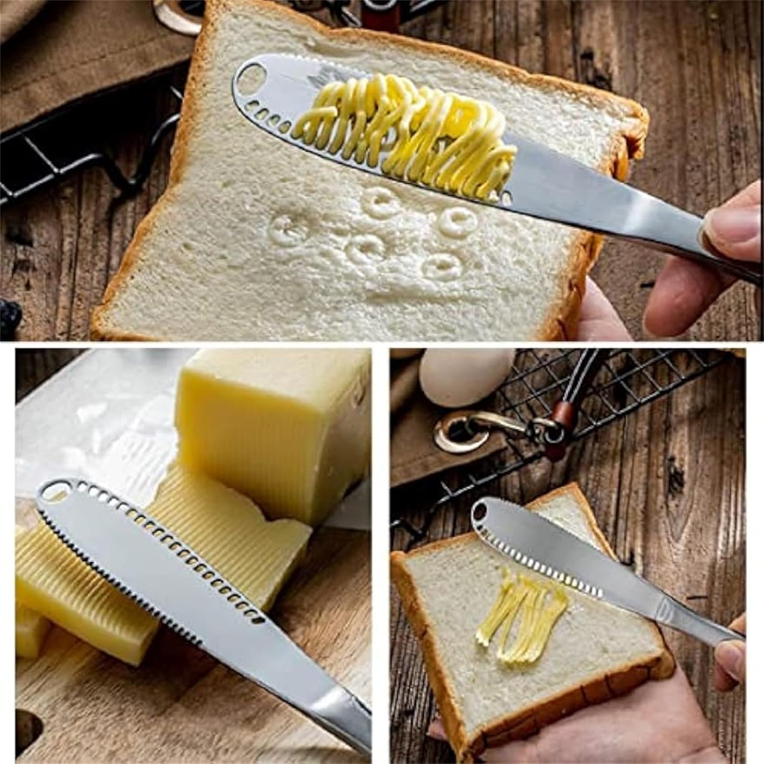Cuchillo esparcidor de mantequilla de acero inoxidable con asa, cuchillo de rebanador 3 en 1, cuchillo de mantequilla esparcidor y rizador con