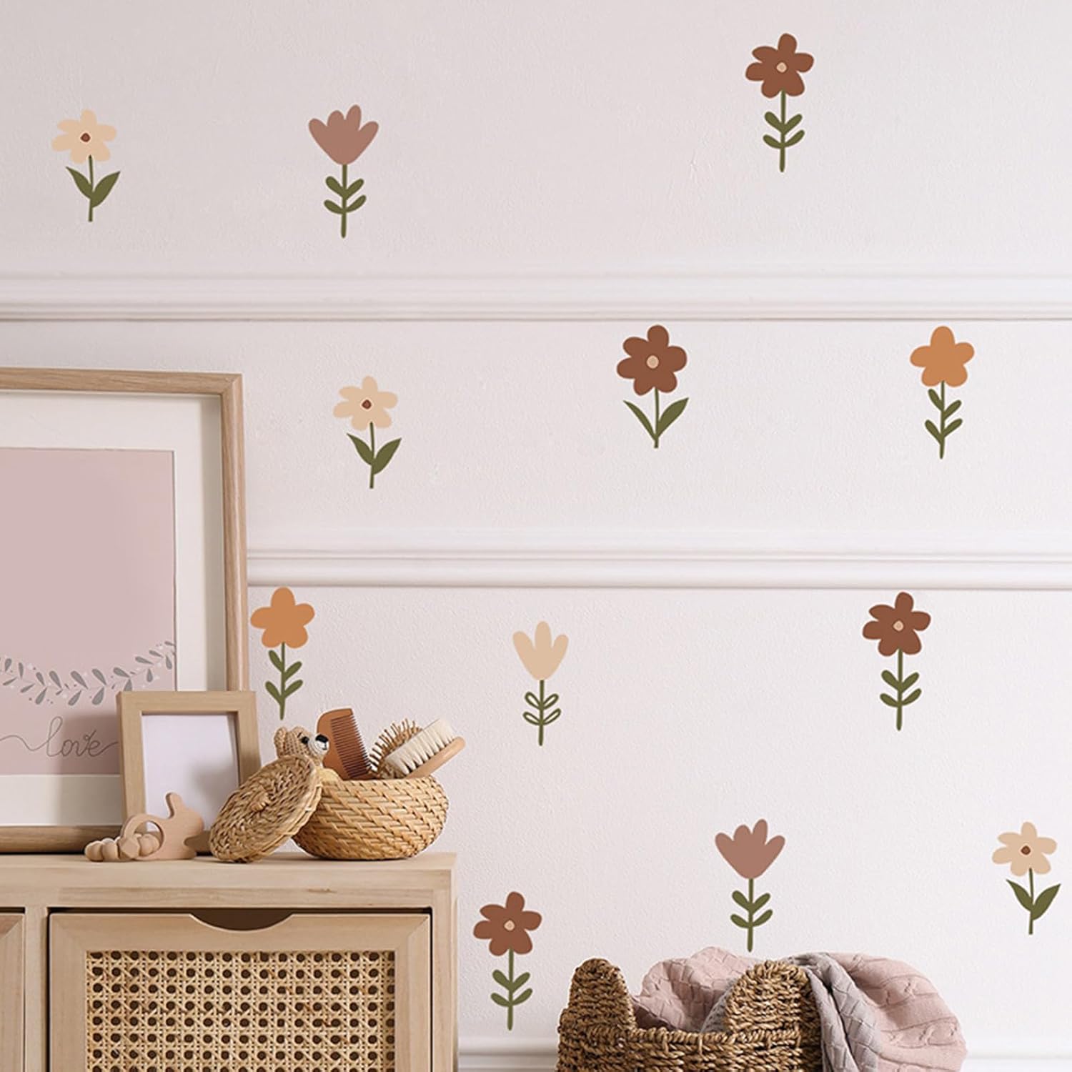 Calcomanías de pared de flores bohemias, calcomanías de pared extraíbles para dormitorio de niñas, decoración de pared floral bohemia para