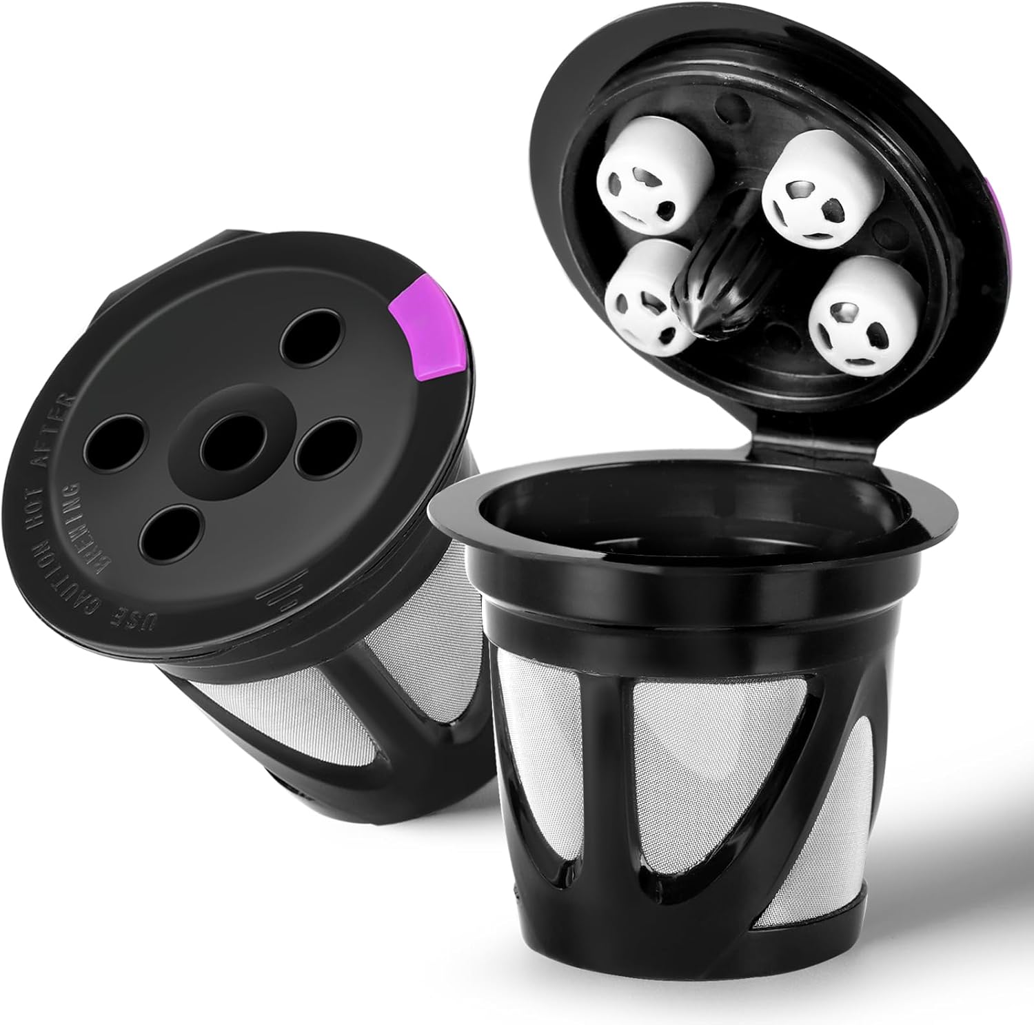 Paquete de 2 vasos K reutilizables con 5 agujeros y 100 filtros K Cup desechables con tapa (producto agregado)