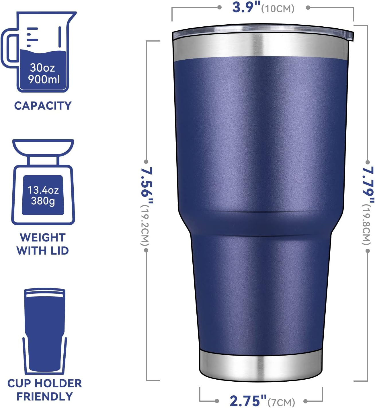 DOMICARE Vaso de 30 oz con tapa y pajita, vasos de acero inoxidable a granel, aislado al vacío de doble pared, taza para café de viaje, vaso