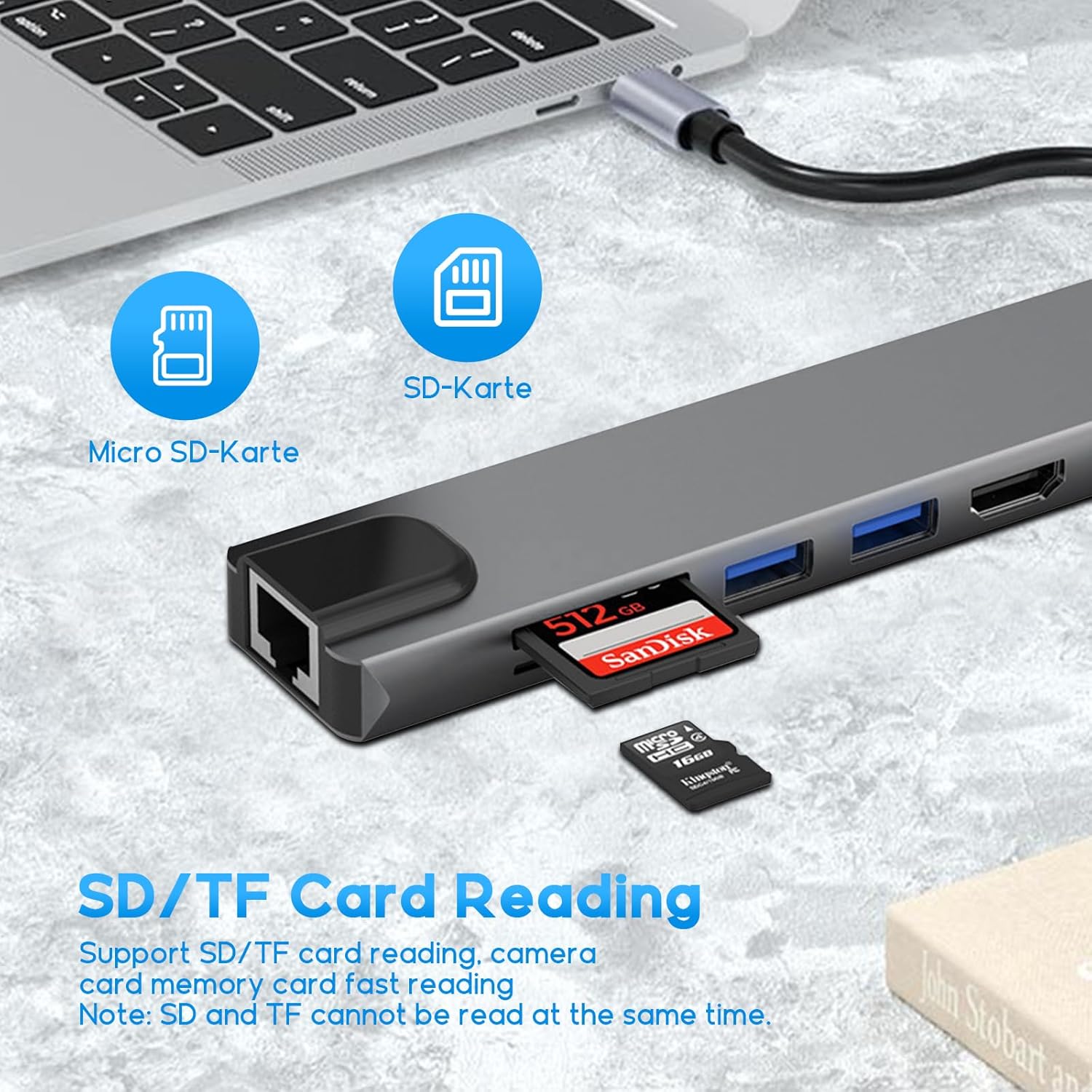 Estación de acoplamiento USB C con soporte para laptop, concentrador USB C 8 en 1 con puerto HDMI 4K 30Hz, 1 puerto USB-A 3.01 x USB-A 2.0 y 2