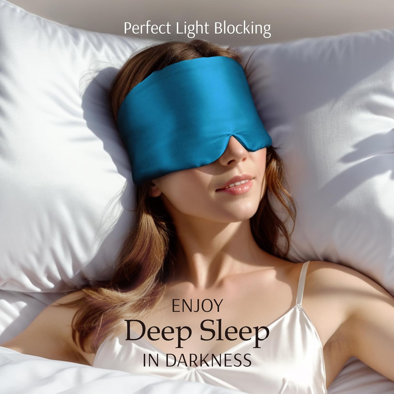 Zenssia Máscara de dormir 100% seda de morera para hombre y mujer con diadema ajustable, máscara de dormir grande de tamaño completo y venda para un