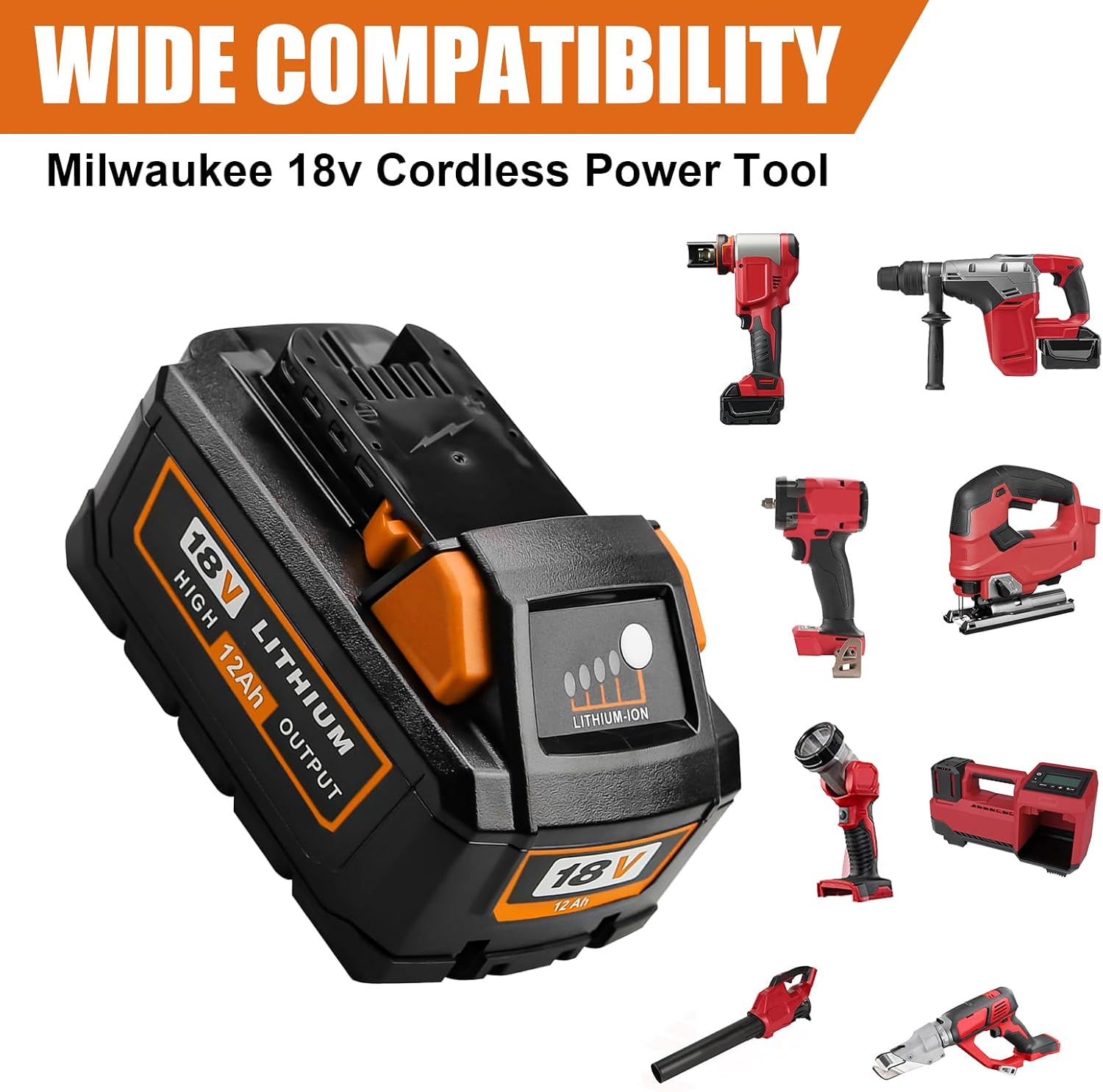 1 paquete de batería de repuesto de 18 V 12.0 Ah y cargador para batería Milwaukee de 18 V compatible con Milwaukee Tools 48-11-1811 48-11-1815