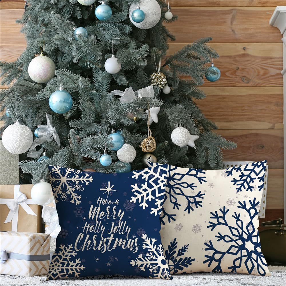 KISVODS Juego de 4 fundas de almohada navideñas de 18 x 18 pulgadas, decoraciones navideñas, fundas de almohada navideñas de lino rústico para sofá,