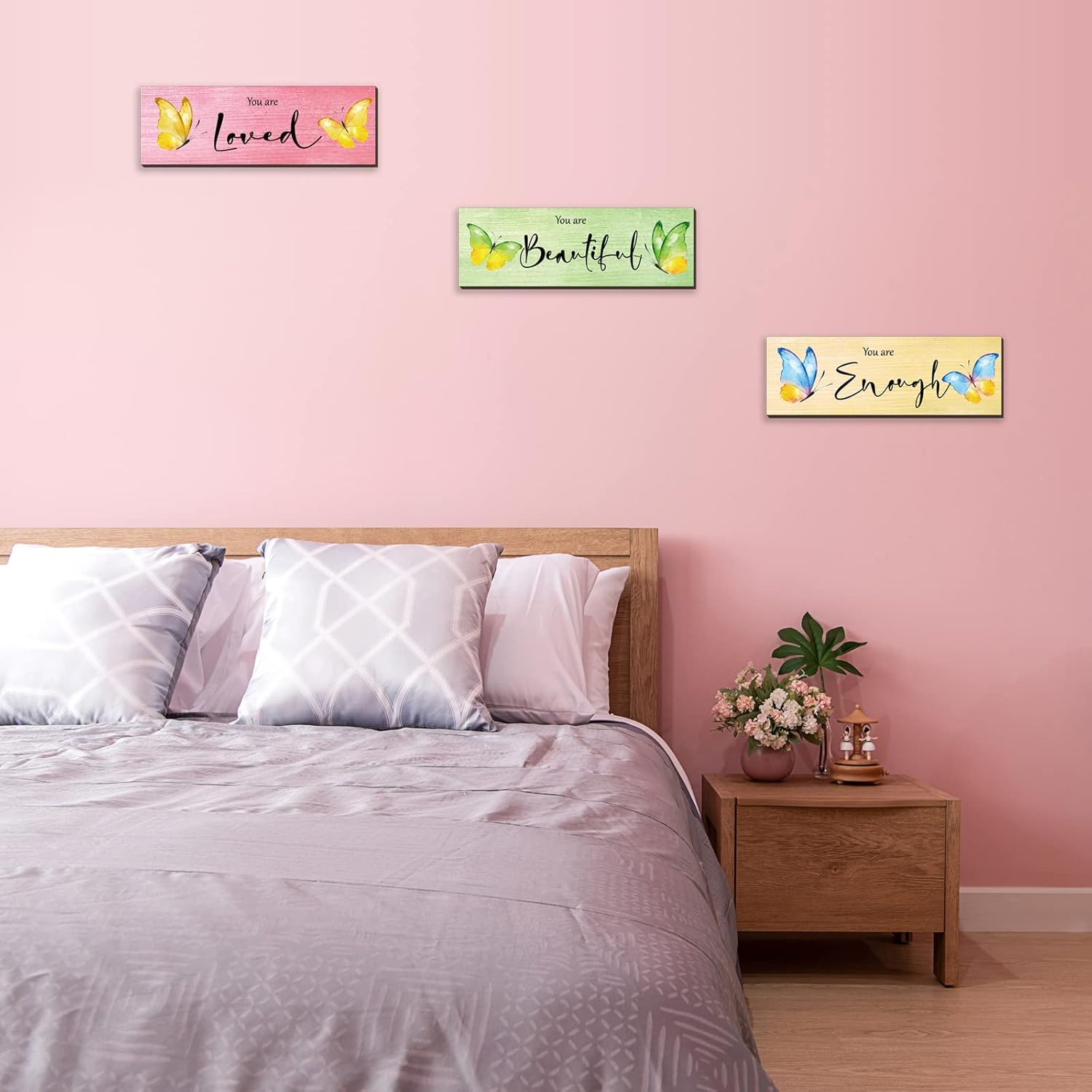 3 piezas de mariposa para decoración de pared de habitación de niñas, arte de pared de mariposa, decoración inspiradora de mariposa con citas