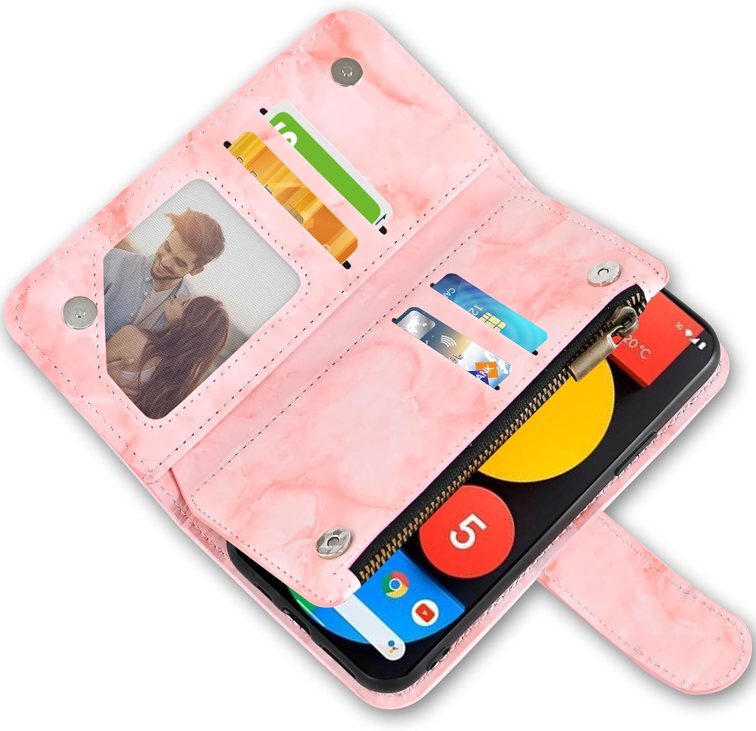 Asuwish Funda de teléfono para Google Pixel 5 Wallet Cell Cover con protector de pantalla de vidrio templado y soporte de tarjeta de crédito con
