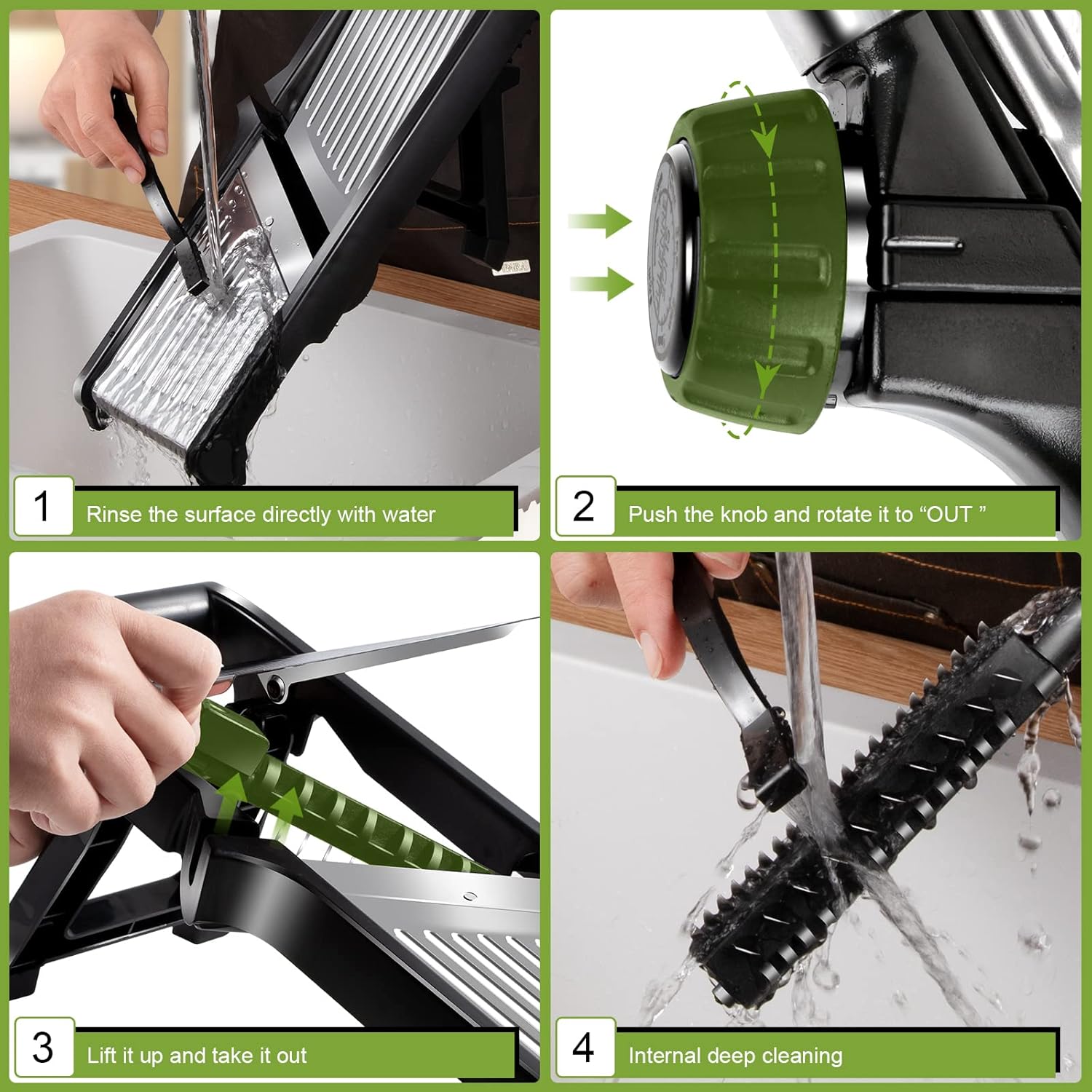 Almcmy Cortador de mandolina para cocina, cortador de alimentos de mandolina ajustable de acero inoxidable con guantes resistentes a cortes, picador
