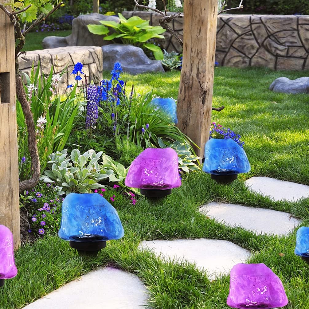2 piezas de luz solar de piedra de jardín solar paisaje jardín tierra linterna luz patio decorativo LED cálido lámpara luces para camino, pasarela
