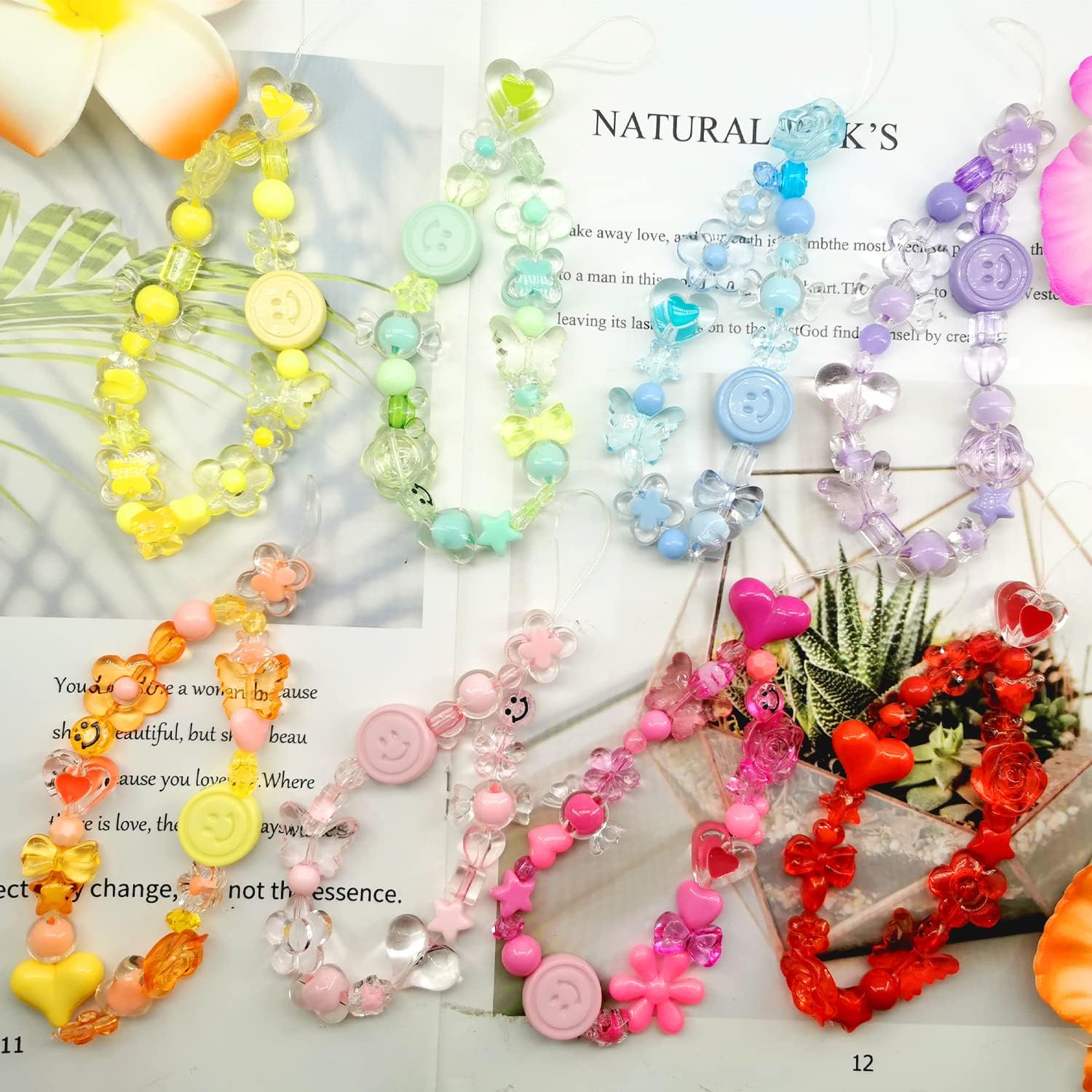 540 cuentas acrílicas anaranjadas de flores, corazón, estrella, mariposa, pastel, cuentas de color caramelo, cuentas kawaii, cuentas redondas,