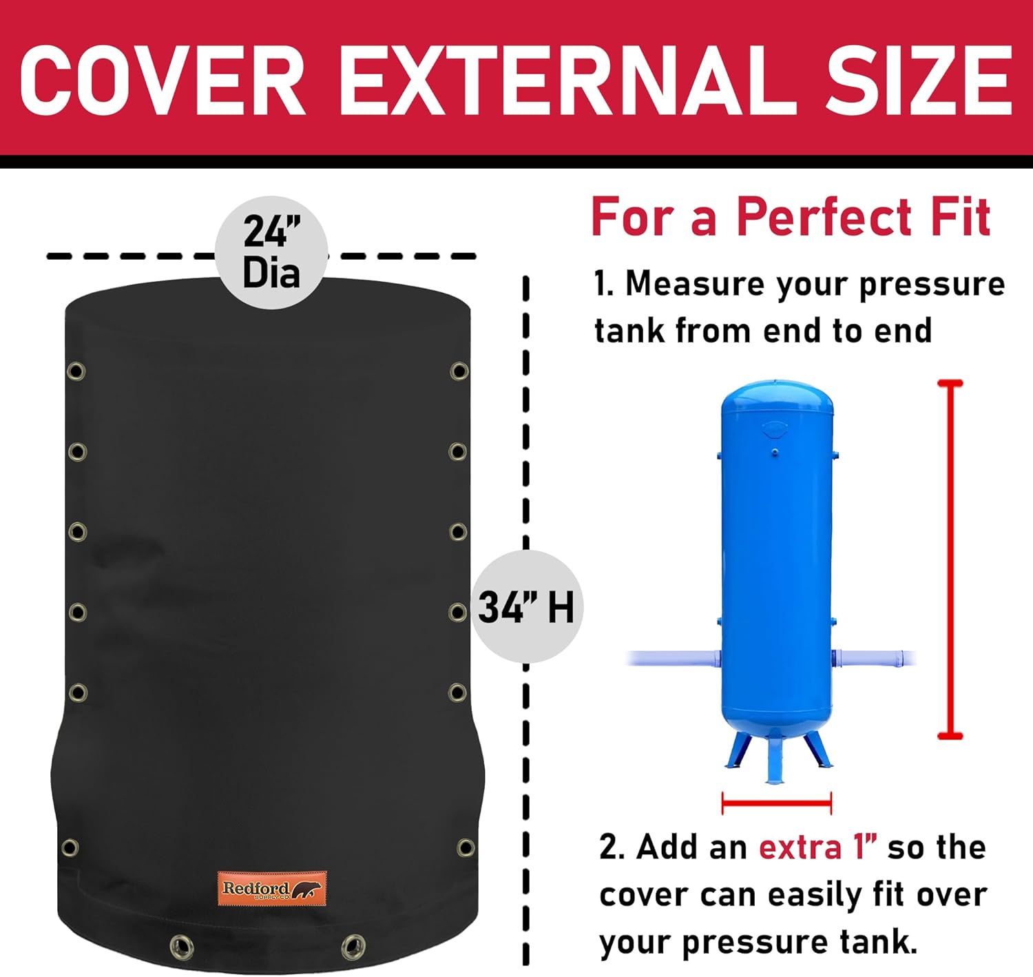 Redford Supply Co. Cold Snap (5F) Cubierta redonda de tanque de presión de agua personalizada con apertura de 3 vías, cubierta de tanque de agua