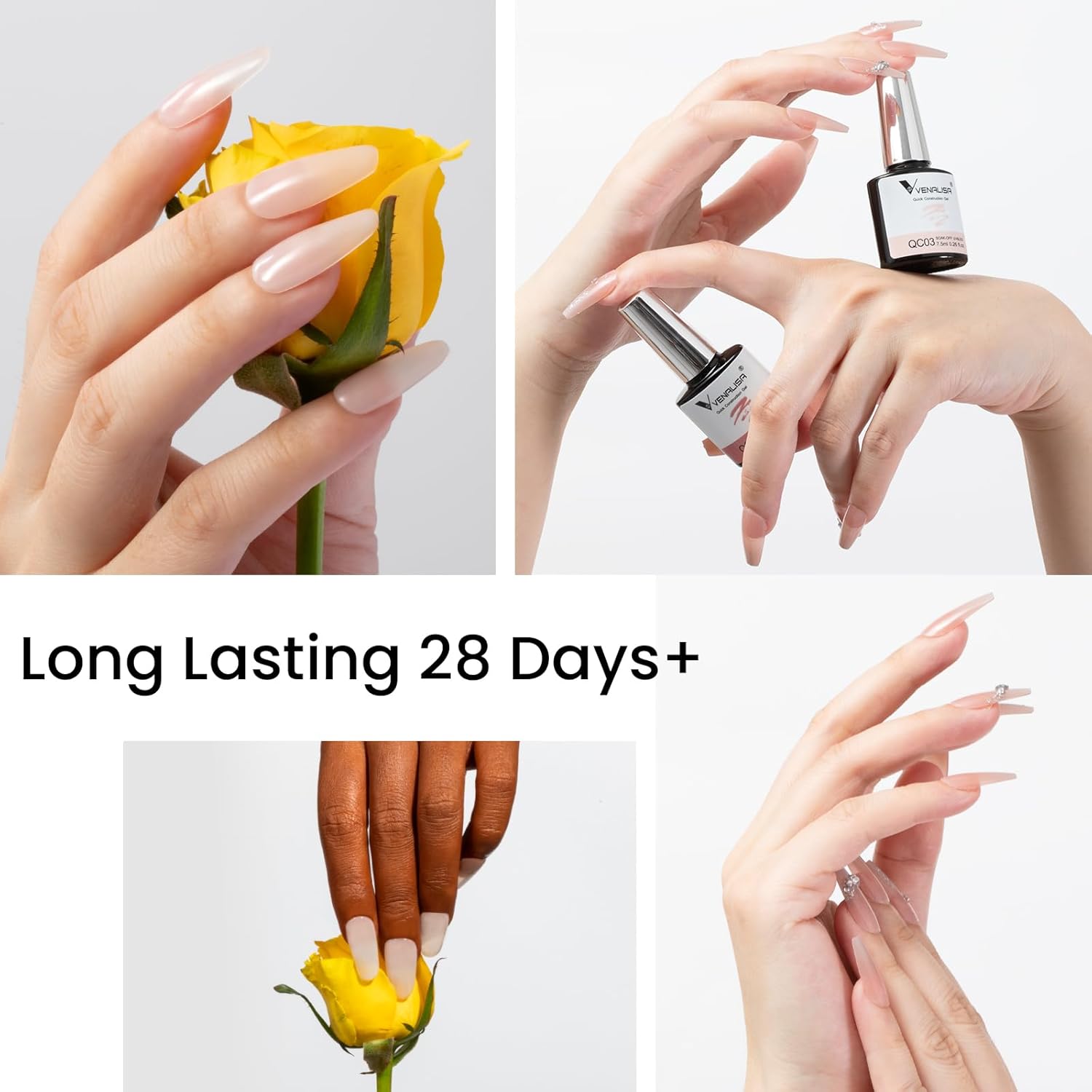 VENALISA – Juego de esmaltes de uñas de gel gel para uñas, color rosa nude, 6 colores neutros, transparentes, blanco lechoso, kit de manicura, arte