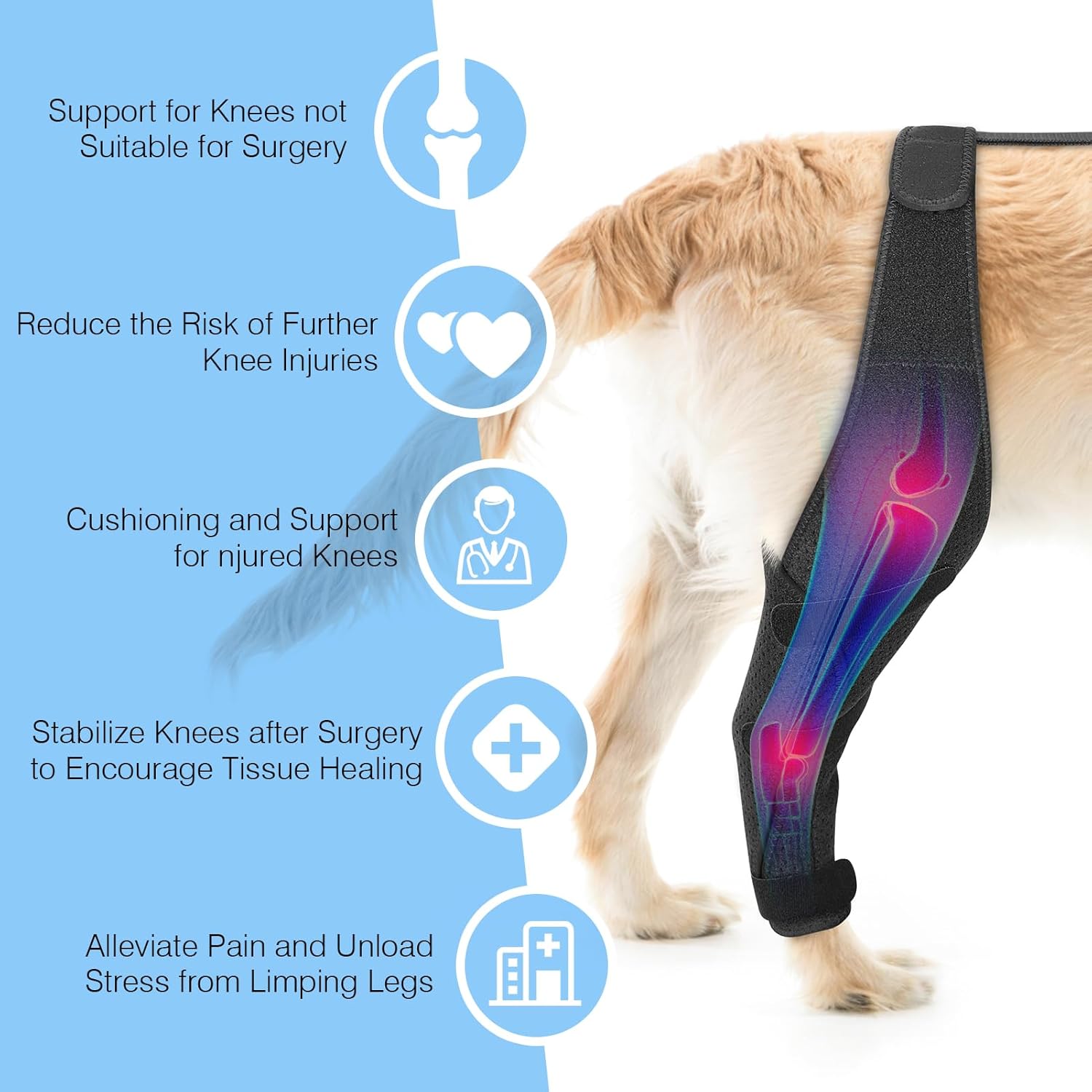 Rodillera ajustable para perro  Soporte para piernas de perro ACL para apoyo con lesiones de ligamento cruzado, dolor articular y dolor muscular,