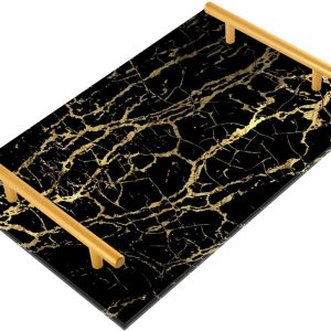 Bandeja de tocador de mármol negro dorado para mostrador de baño, bandeja rectangular de mármol, bandejas decorativas de cocina, bandejas de Bandeja de tocador de mármol negro dorado para mostrador de baño, bandeja rectangular de mármol, bandejas decorativas de cocina, bandejas de