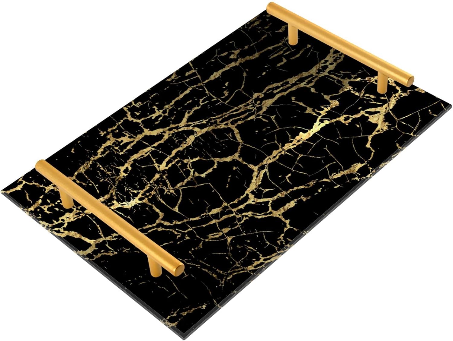 Bandeja de tocador de mármol negro dorado para mostrador de baño, bandeja rectangular de mármol, bandejas decorativas de cocina, bandejas de