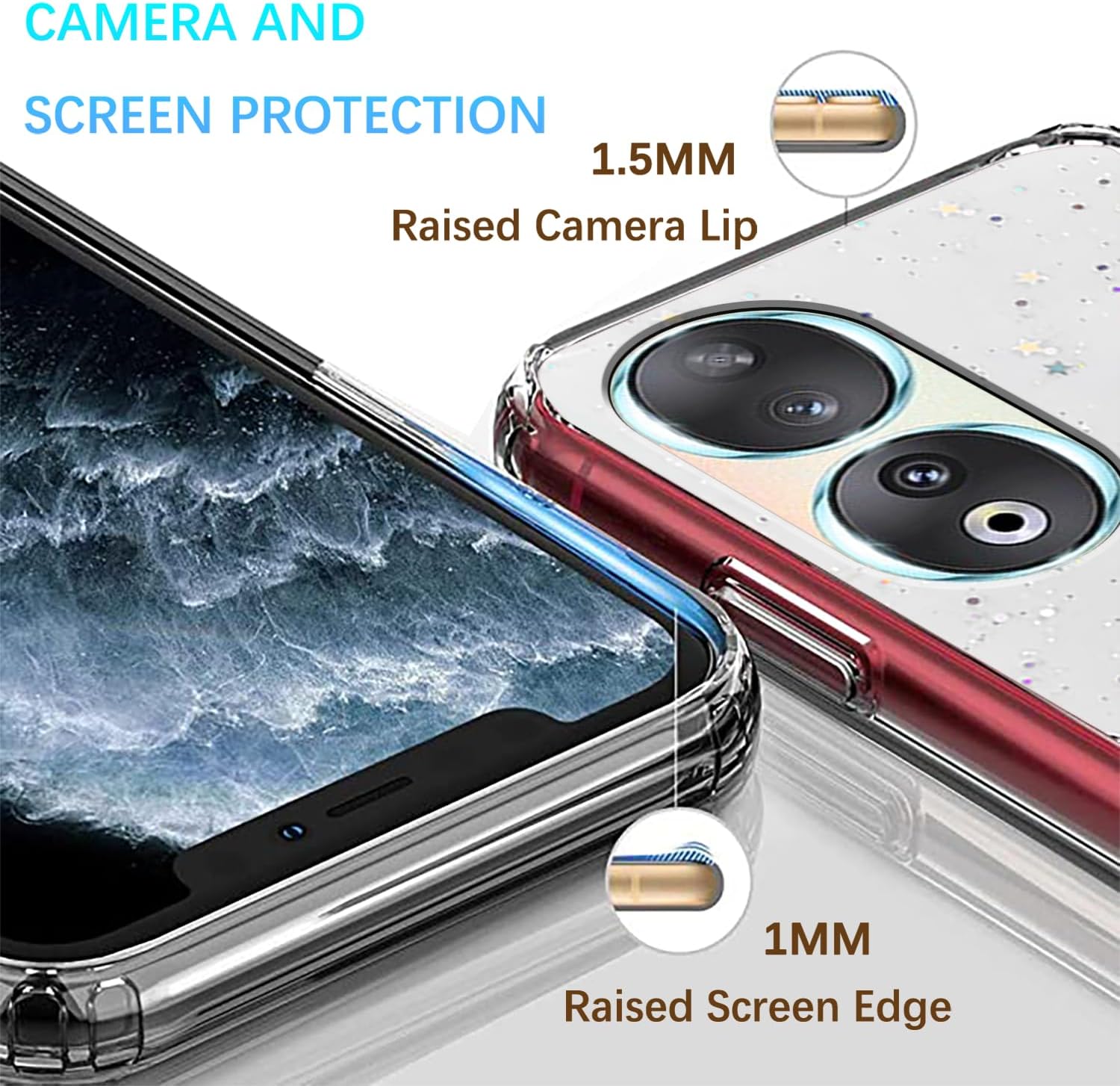 Funda compatible con Honor 90 con purpurina rosa transparente, Honor 90, funda para teléfono Honor 90, silicona transparente de TPU suave, para