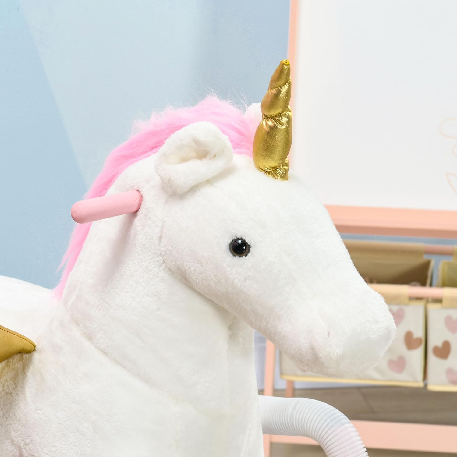 Qaba Caballo mecedor de primavera, para niños de 5 a 12 años, juguete con sonido, diseño de unicornio, rosa