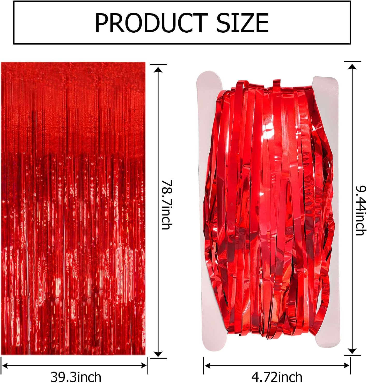Paquete de 2 cortinas de fondo de fiesta de serpentinas rojas para decoración de Navidad, cortinas de telón de fondo de flecos de papel de aluminio,