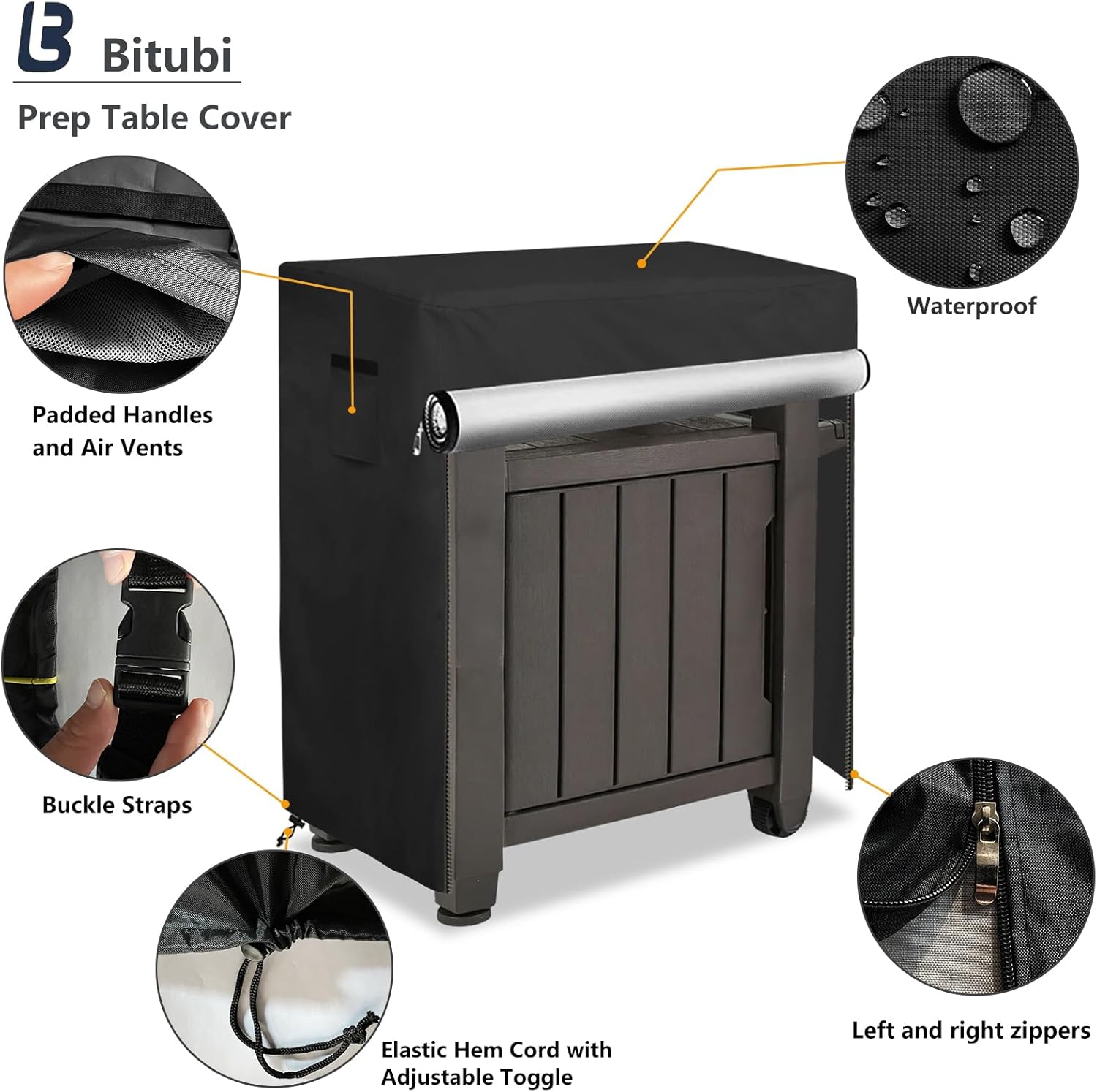 Keter Unity – Funda de mesa de preparación al aire libre con cremallera dividida para carrito de mesa portátil pequeño para parrilla, resistente al