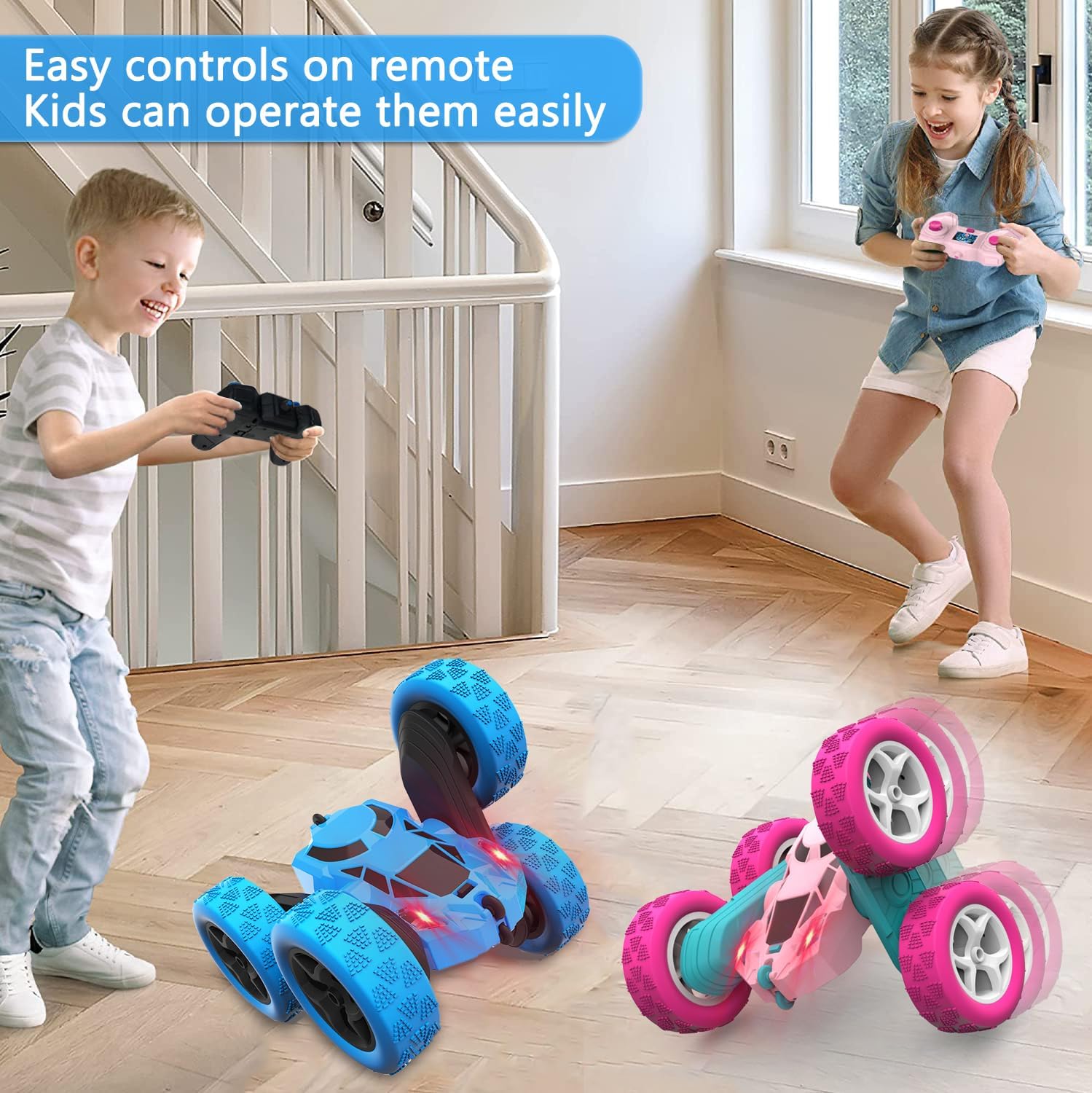 cosone Auto a control remoto – Autos RC para niños – Juguetes para niños – 4WD 2.4Ghz doble cara 360 giratorio recargable todo terreno auto remoto