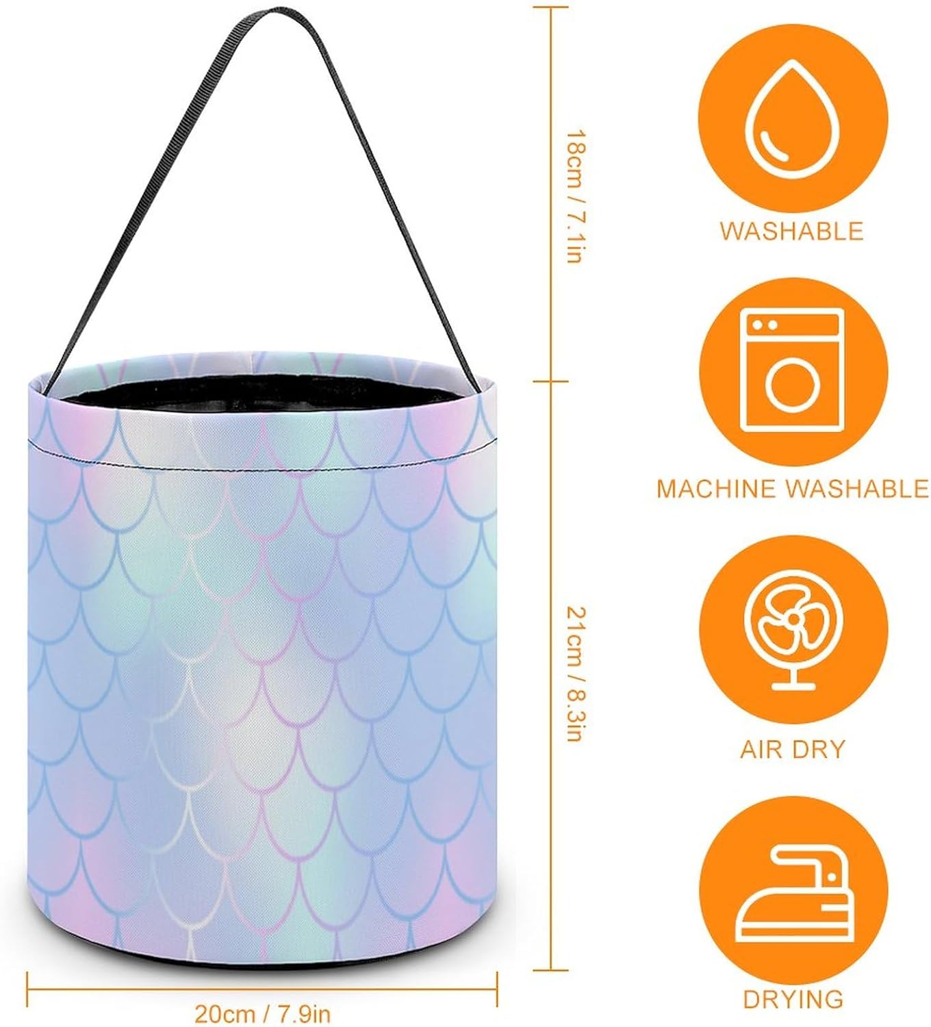 SLNFDKND Cubo de cubo de Halloween con diseño de sirena arcoíris, bolsa de dulces para niños, decoraciones de Halloween