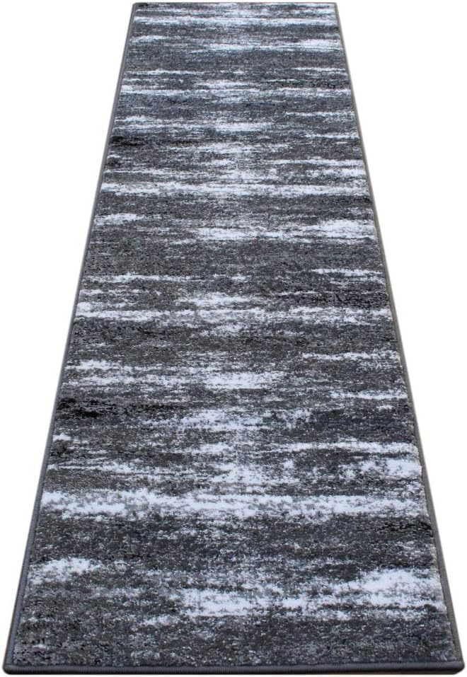 Masada Rugs, Stephanie Collection – Alfombra de área moderna y contemporánea, 1102, gris, blanco, negro (2 pies x 7 pies 3 pulgadas)
