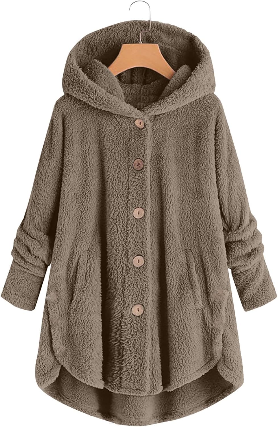 SNKSDGM Women’s Fashion Fuzzy Fleece Jacket Fluffy Hooded Baggy Faux Sherpa Open Front Teddy Coat Outerwear with Pocket
