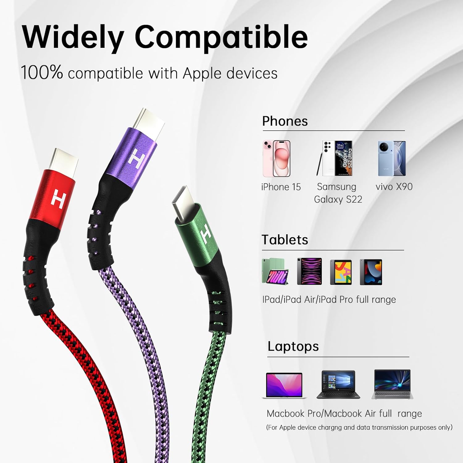Paquete de 3 cables USB C de 6 pies, 3A60 W USB A a USB C de carga rápida, cargador trenzado de nailon duradero tipo C compatible con Galaxy S22