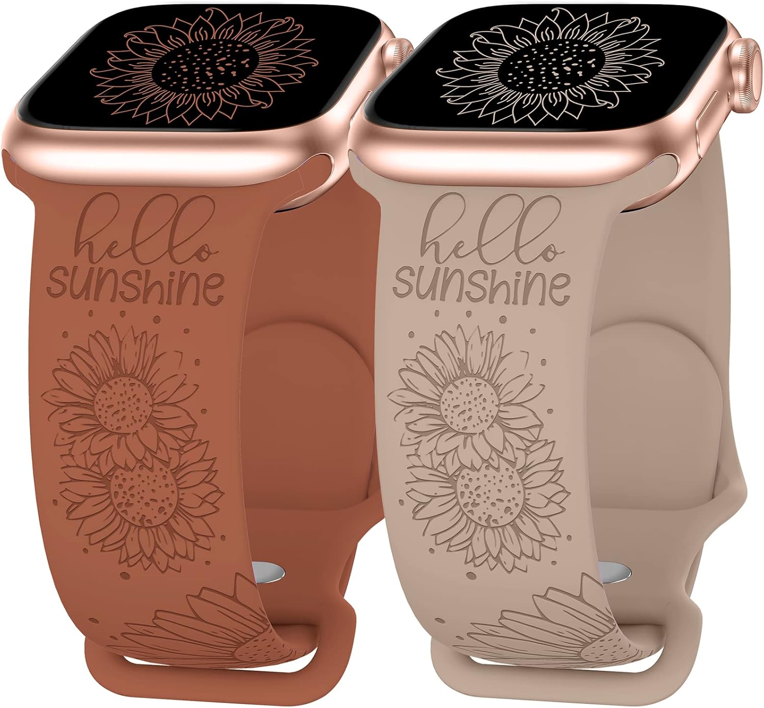 Paquete de 2 correas de silicona grabadas con girasol compatibles con Apple Watch de 1.772 pulgadas, 1.732 pulgadas, 1.654 pulgadas, 1.732 pulgadas,