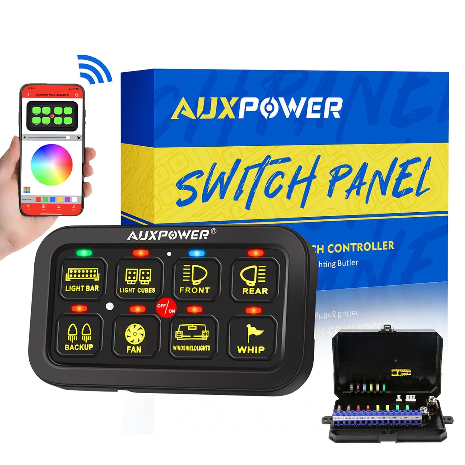 Panel de interruptor Bluetooth RGB de 8 bandas A38 con 3 modos de iluminación Panel de control táctil LED con función regulable automática Sistema