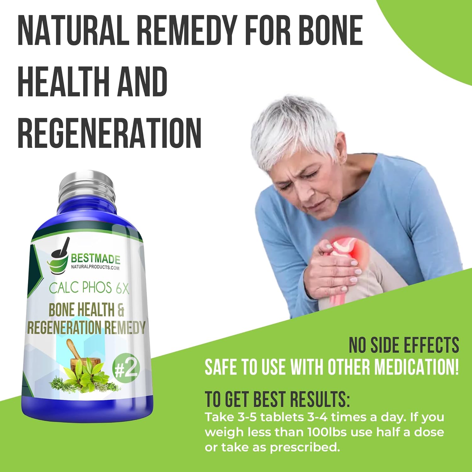 Bestmade Naturalproducts.com Calc Phos 6X Remedio homeopático de sal celular para la salud ósea y regeneración  Ayuda con problemas de crecimiento,