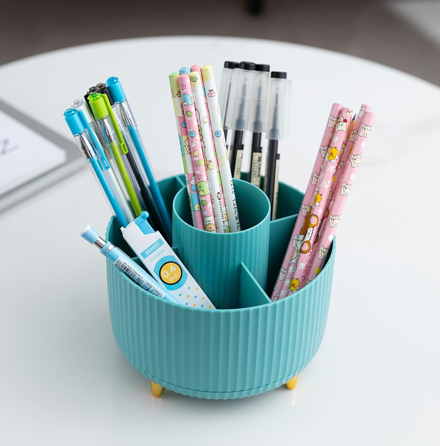 Soporte para lápices de escritorio, 5 ranuras para lápices giratorios de 360 para escritorio, organizador de suministros de papelería de escritorio,