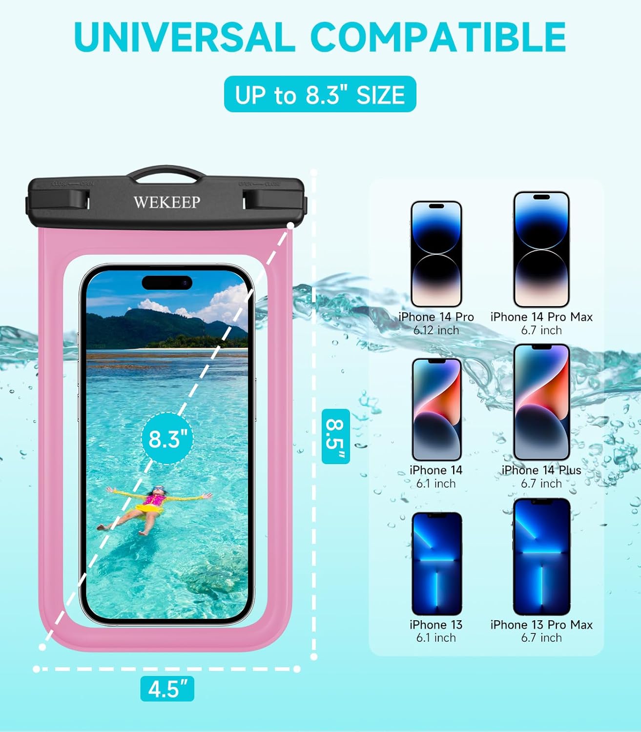 WEKEEP Paquete de 2 fundas universales impermeables para teléfono de hasta 8.3 pulgadas, IPX8, funda seca para teléfono celular compatible con