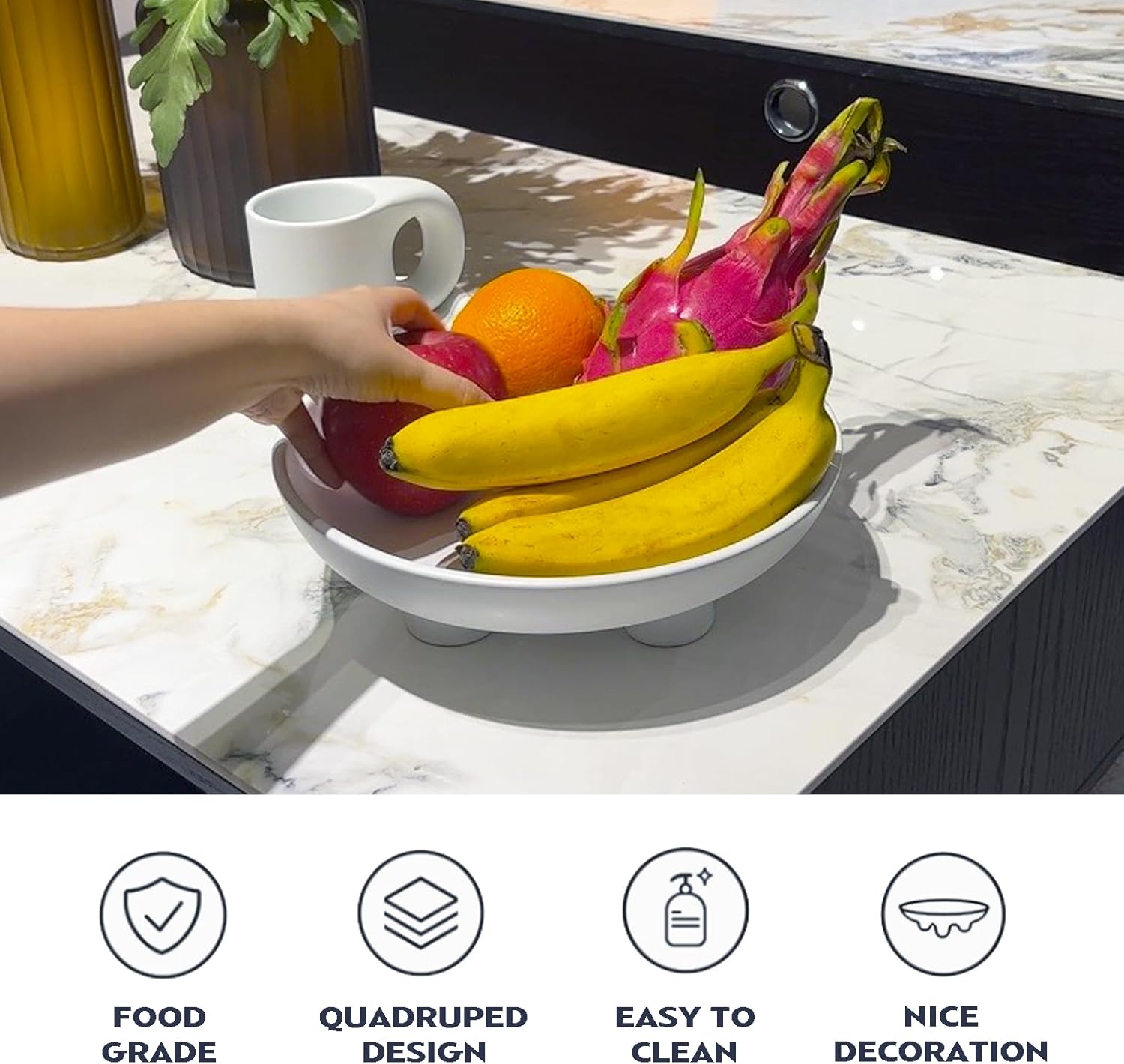 Frutero de cerámica cuencos de cerámica para encimera de cocina, cuencos decorativos grandes de 10 pulgadas para decoración moderna del hogar,