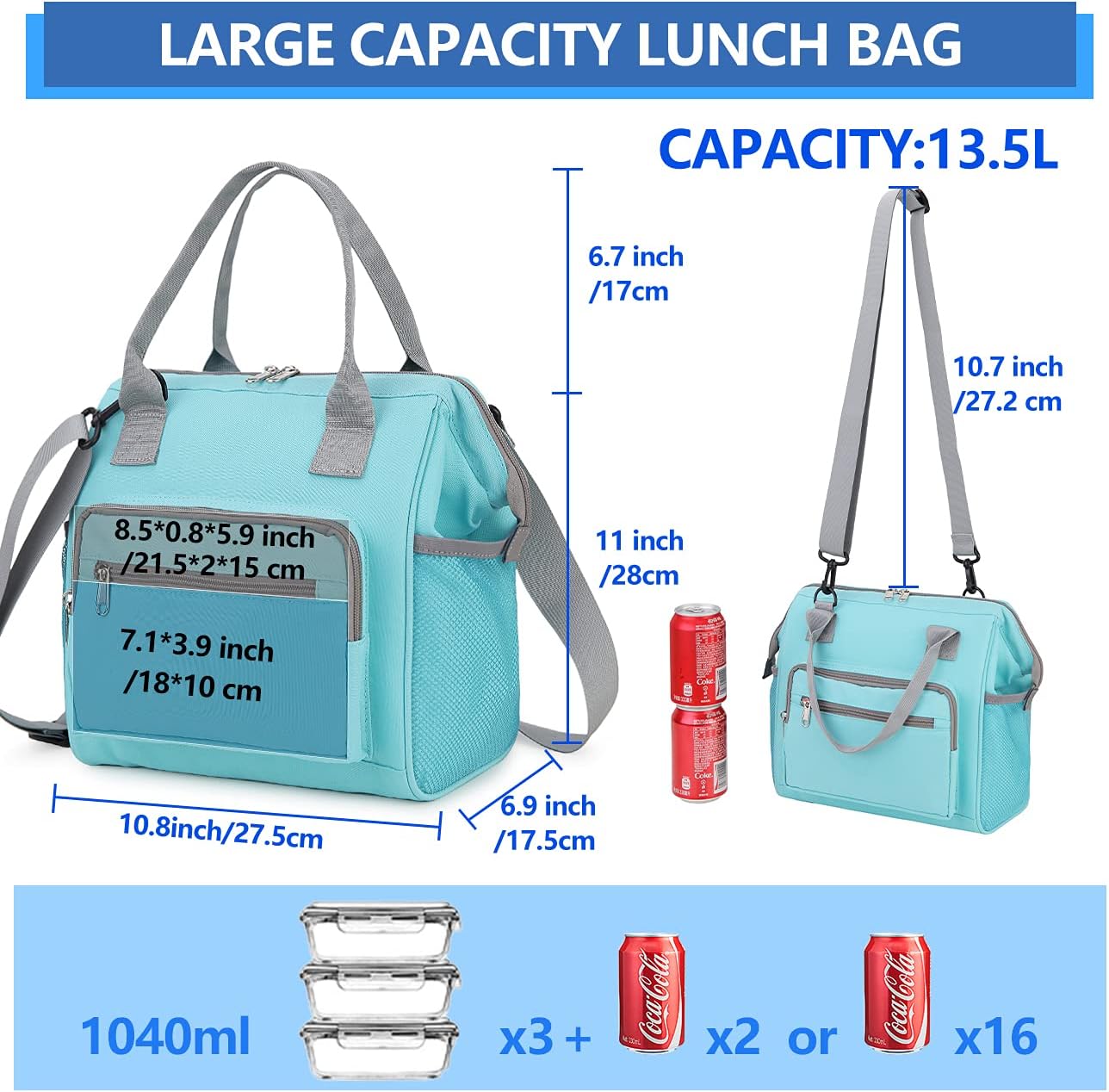 VONXURY – Lonchera grande reutilizable de apertura amplia para hombres y mujeres con correa extraíble, bolsa de almuerzo para adultos, para trabajo,
