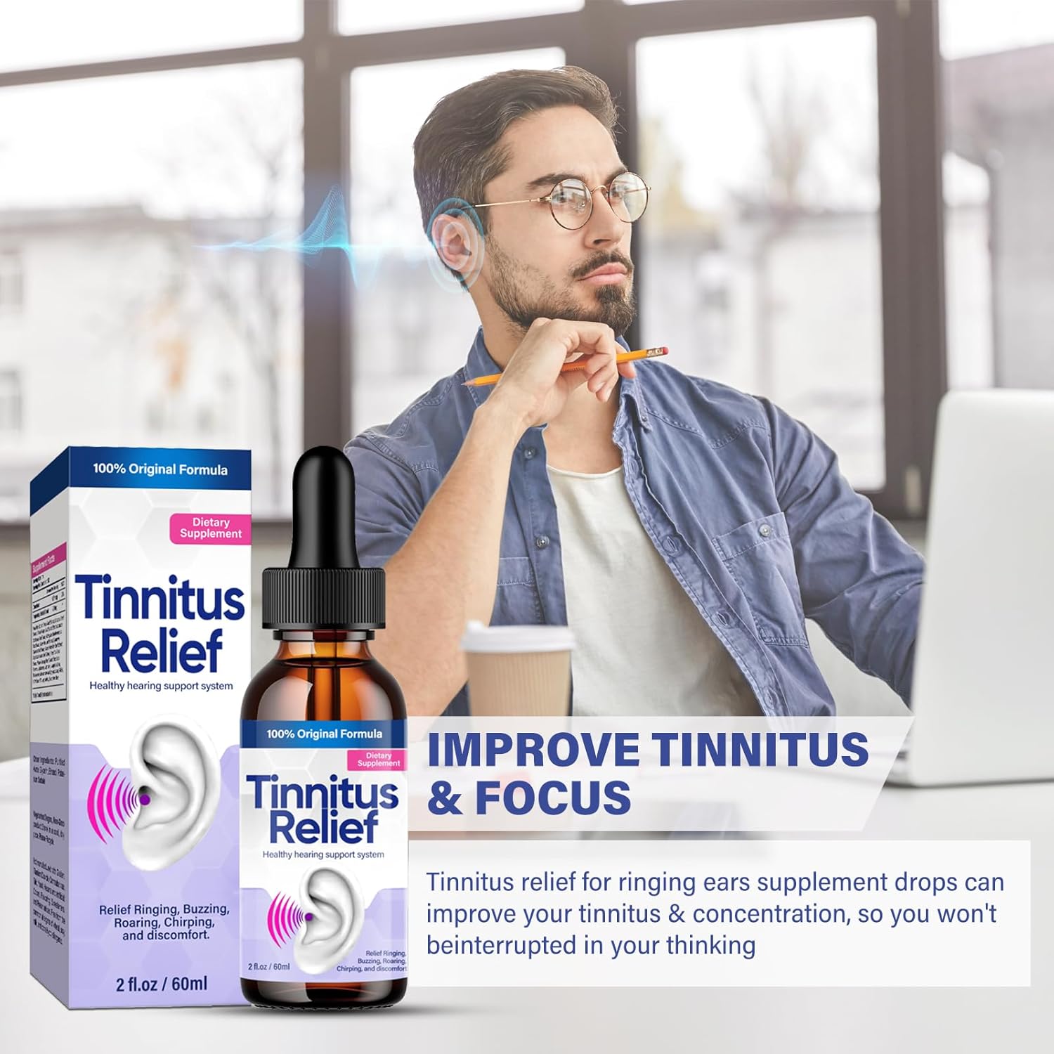 Alivio de tinnitus para oídos zumbidos, fórmula herbaria natural, gotas de alivio para el oído, aceite de tinnitus alivia eficazmente el dolor de