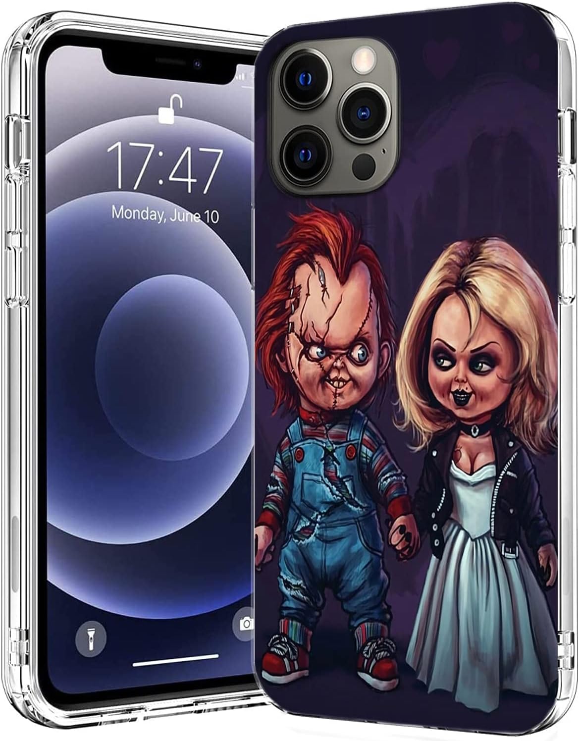 maodege Funda de teléfono de película de terror de Halloween compatible con iPhone 12 Pro Max Chucky Love y Tiff Bride TPU de goma de silicona suave