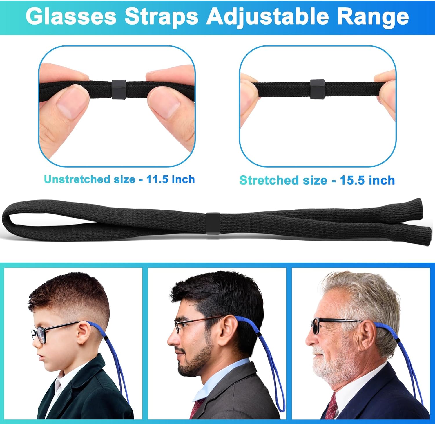 Adjustable Glasses Strap, Anti Slip Eyeglasses Holder Straps Glasses Neck Lanyard Cord Sports Sunglasses Retainer
