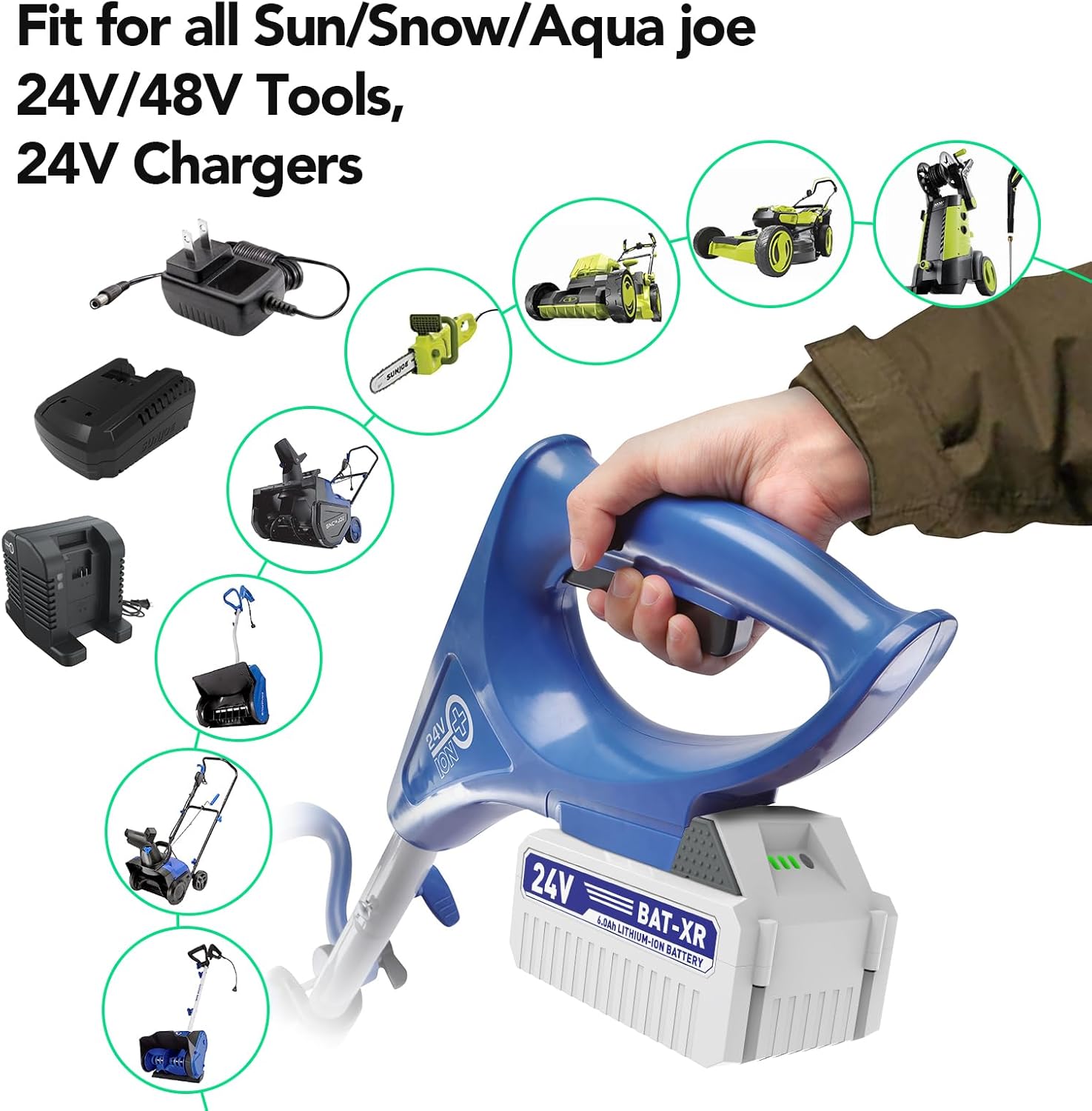 melasta 6.0Ah 24V Replacement Li-ion Battery for Snow JoeSunJoePower JoeAqua Joe iON+ System 24V Cordless Power Tools, Compatible with 24VBAT-XR